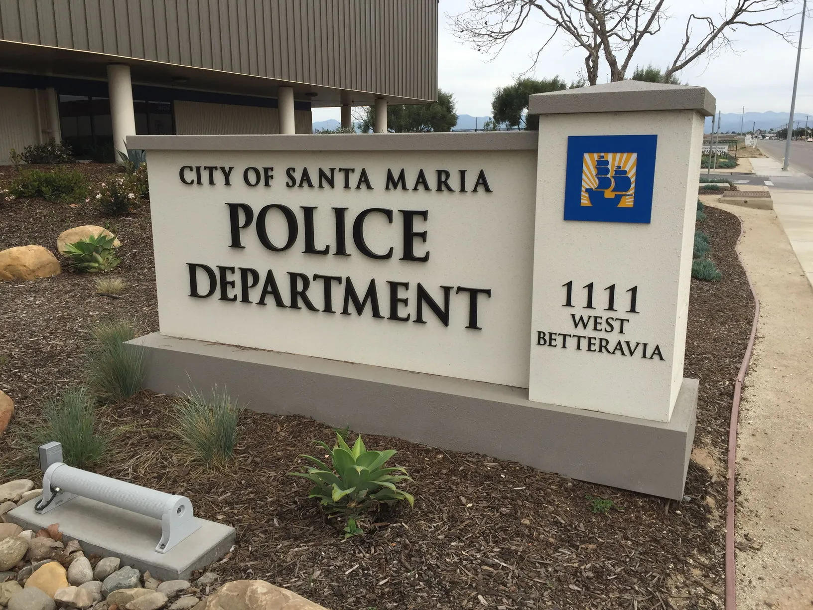 Monument sign at police station
